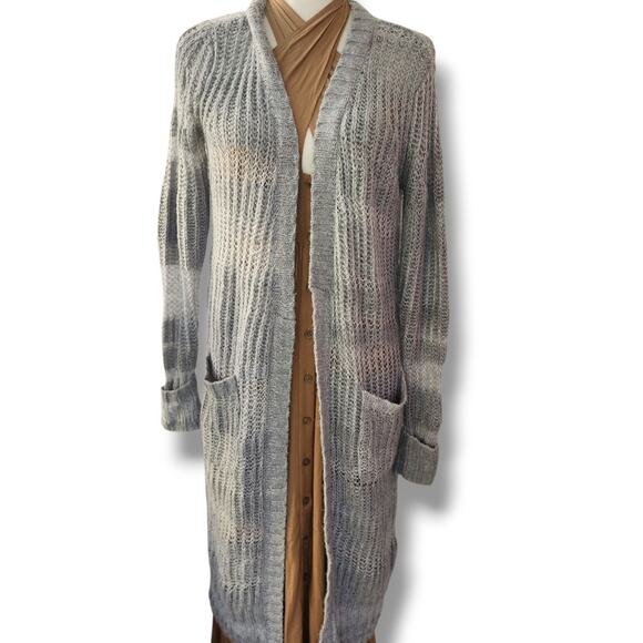 Caslon Size XS Midi Length Cardigan Sweater Duster Wool Blend Light Gray Pockets - Picture 1 of 7